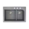 Samuel Mueller Renton 33in x 22in silQ Granite Drop-in Double Bowl Kitchen Sink with 3 CDE Faucet Holes, In Grey