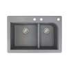 Samuel Mueller Renton 33in x 22in silQ Granite Drop-in Double Bowl Kitchen Sink with 3 CDF Faucet Holes, In Grey