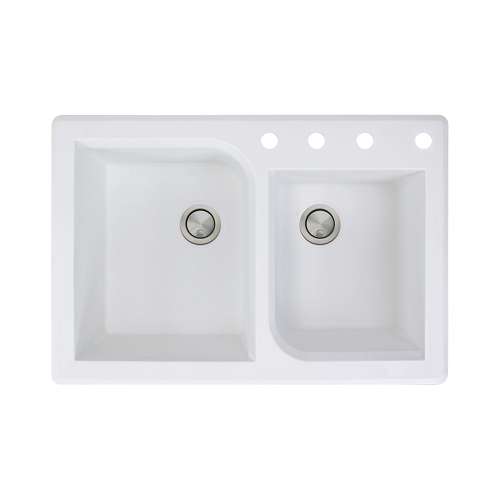 Samuel Mueller Renton 33in x 22in silQ Granite Drop-in Double Bowl Kitchen Sink with 4 ABCD Faucet Holes, In White