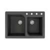 Samuel Mueller Renton 33in x 22in silQ Granite Drop-in Double Bowl Kitchen Sink with 4 ABCD Faucet Holes, In Black