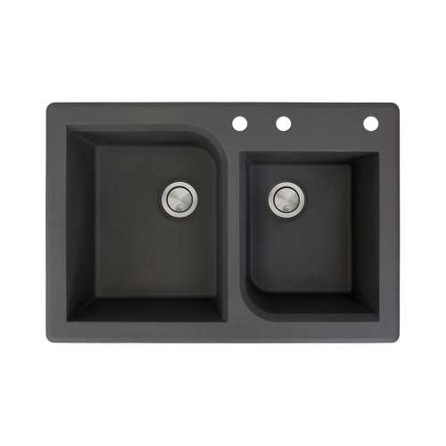 Samuel Mueller Renton 33in x 22in silQ Granite Drop-in Double Bowl Kitchen Sink with 3 ABD Faucet Holes, In Black