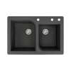 Samuel Mueller Renton 33in x 22in silQ Granite Drop-in Double Bowl Kitchen Sink with 3 ACD Faucet Holes, In Black