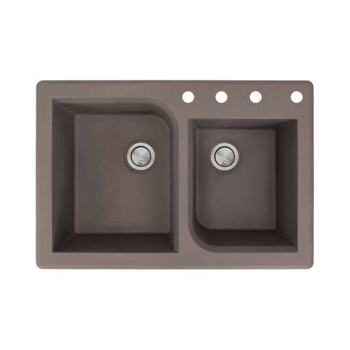 Samuel Mueller Renton 33in x 22in silQ Granite Drop-in Double Bowl Kitchen Sink with 4 ABCD Faucet Holes, In Espresso