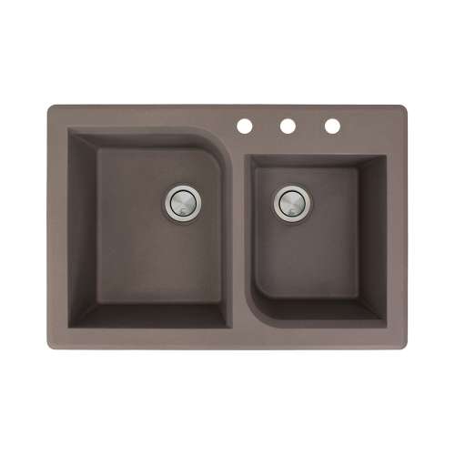 Samuel Mueller Renton 33in x 22in silQ Granite Drop-in Double Bowl Kitchen Sink with 3 ABC Faucet Holes, In Espresso