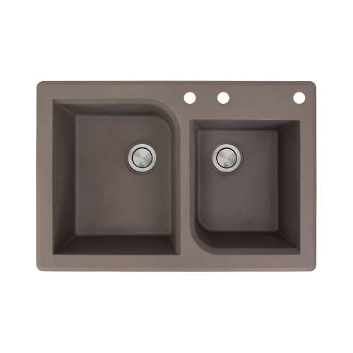 Samuel Mueller Renton 33in x 22in silQ Granite Drop-in Double Bowl Kitchen Sink with 3 ABD Faucet Holes, In Espresso