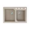 Samuel Mueller Renton 33in x 22in silQ Granite Drop-in Double Bowl Kitchen Sink with 4 ABCD Faucet Holes, In Cafe Latte