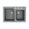 Samuel Mueller Renton 33in x 22in silQ Granite Drop-in Double Bowl Kitchen Sink with 3 ABC Faucet Holes, In Grey