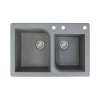 Samuel Mueller Renton 33in x 22in silQ Granite Drop-in Double Bowl Kitchen Sink with 3 ABD Faucet Holes, In Grey