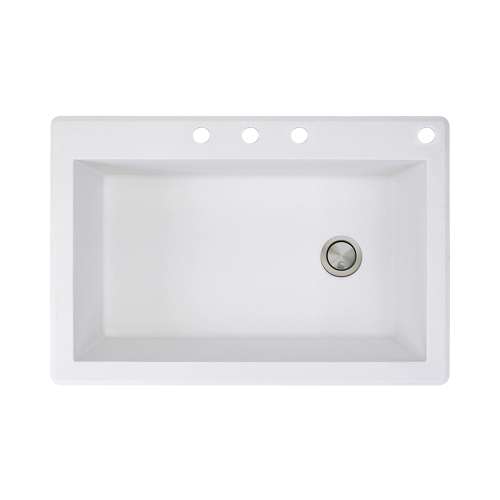 Samuel Mueller Renton 33in x 22in silQ Granite Drop-in Single Bowl Kitchen Sink with 4 CBDE Faucet Holes, In White