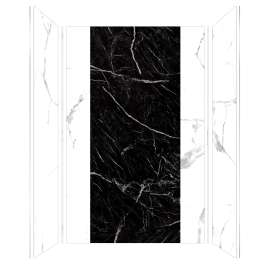SMTWKE603696-SKI01HBKI03H Trinity Eco 60-in x 36-in x 96-in 3-Piece Shower Wall Kit, White Carrara/Black Carrara (Honed)
