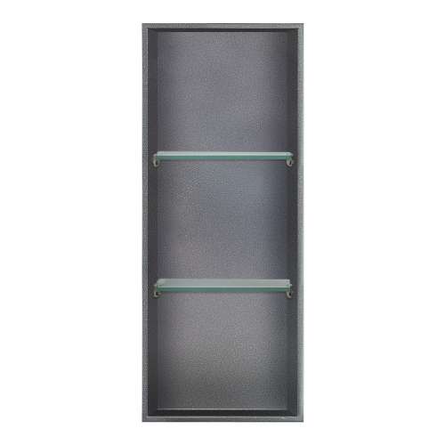 SMSTV3414-AS 14-in x 4-in x 34-in Recessed Stainless Steel Vertical Shower Storage Pod With Two Shelves, Antique Silver