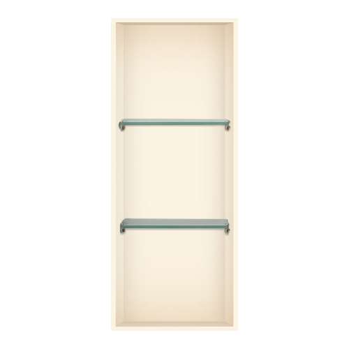 SMSTV3414-CA 14-in x 4-in x 34-in Recessed Stainless Steel Vertical Shower Storage Pod With Two Shelves, Cameo