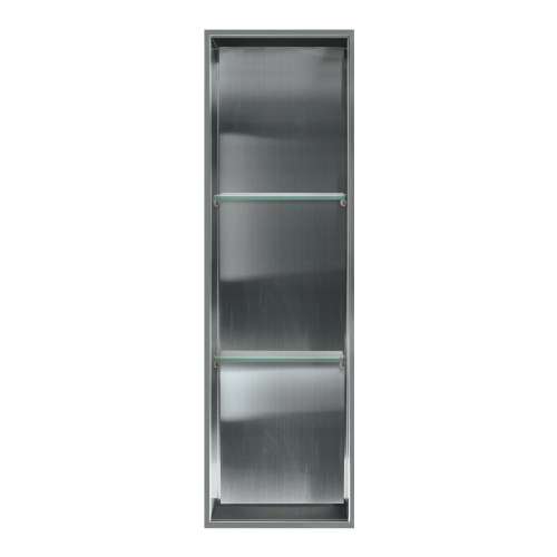 SMSTV4614-M 14-in x 4-in x 46-in Recessed Stainless Steel Vertical Shower Storage Pod With Two Shelves