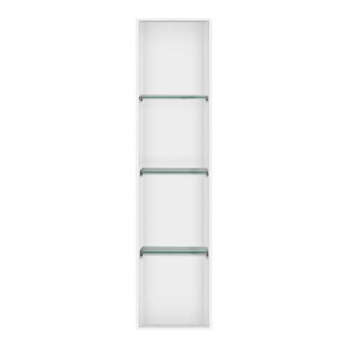SMSTV5714-WH 14-in x 4-in x 57-in Recessed Stainless Steel Vertical Shower Storage Pod With Three Shelves, White