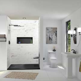 SMFZST7236-09 Trimslate 72-in x 36-in Shower Base with Adjustable Single Threshold and End Drain, Black