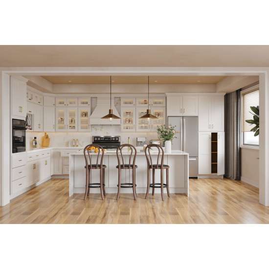 SMDCW2430L-ASM-FR01-WH Framington 24-in x 12-in x 30-in Assembled Remington Diagonal Corner Wall Cabinet With Left-Hand Opening Door, White