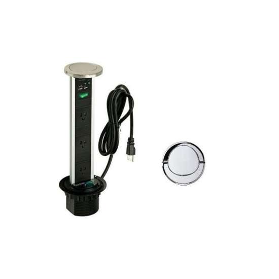 Pop-Up Power and Charging Station with 3-Socket and 2-USB Outlet in Stainless Steel