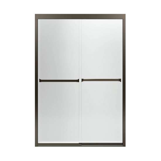 42.62-in to 47.62-in W x 69.68-in H Sliding Shower Door in Deep Bronze with Frosted Glass Pattern