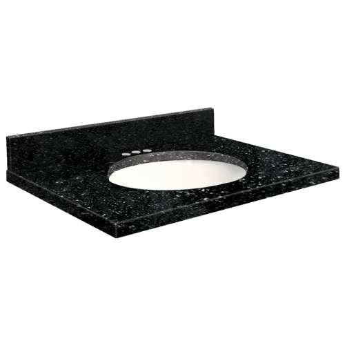 31in x 22in 2cm Thick Quartz Vanity Top with Bevel Edge Profile and 4in Spread Faucet Holes in Notte Black