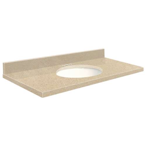 37in x 22in 2cm Thick Quartz Vanity Top with Butterfly Edge Profile and 4in Spread Faucet Holes in Durum Cream