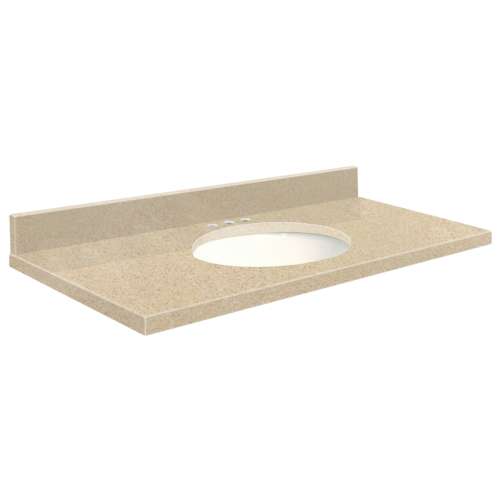 37in x 22in 2cm Thick Quartz Vanity Top with Butterfly Edge Profile and 8in Spread Faucet Holes in Durum Cream