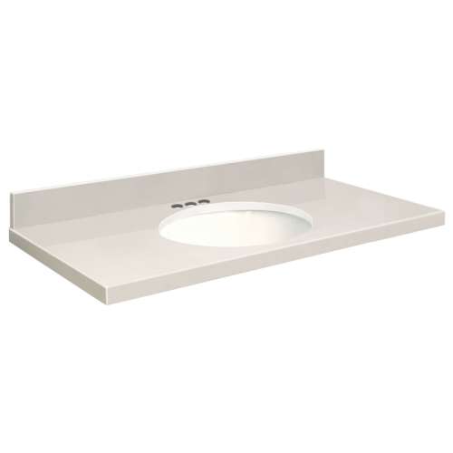 37in x 22in 2cm Thick Quartz Vanity Top with Bevel Edge Profile and 4in Spread Faucet Holes in Milan White