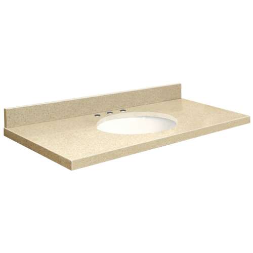 37in x 22in 2cm Thick Quartz Vanity Top with Bevel Edge Profile and 8in Spread Faucet Holes in Natures Path