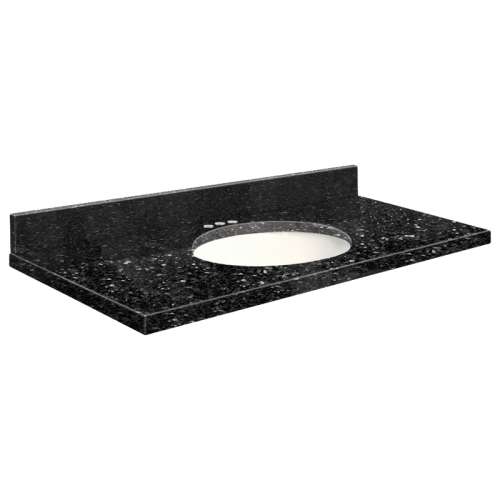 37in x 22in 2cm Thick Quartz Vanity Top with Butterfly Edge Profile and 4in Spread Faucet Holes in Notte Black