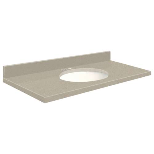 37in x 22in 2cm Thick Quartz Vanity Top with Bevel Edge Profile and 4in Spread Faucet Holes in Olympia Grey