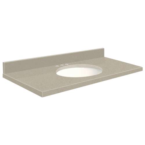 37in x 22in 2cm Thick Quartz Vanity Top with Bevel Edge Profile and 8in Spread Faucet Holes in Olympia Grey