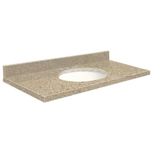 37in x 22in 2cm Thick Quartz Vanity Top with Butterfly Edge Profile and 8in Spread Faucet Holes in Sorrento Coast