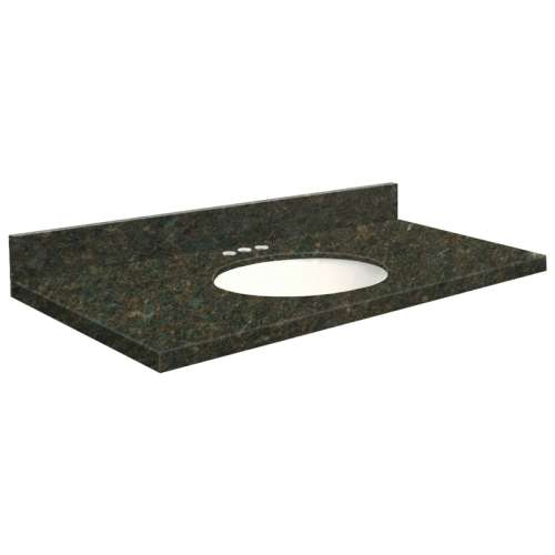 37in x 22in 2cm Thick Granite Vanity Top with Butterfly Edge Profile and 4in Spread Faucet Holes in Uba Verde