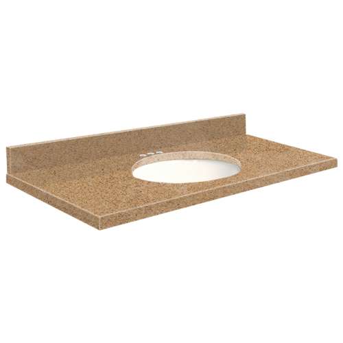 37in x 22in 2cm Thick Quartz Vanity Top with Bevel Edge Profile and 4in Spread Faucet Holes