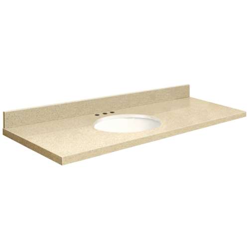 61in x 22in 2cm Thick Quartz Vanity Top with Single Bowl, Butterfly Edge Profile and 8in Spread Faucet Holes in Natures Path