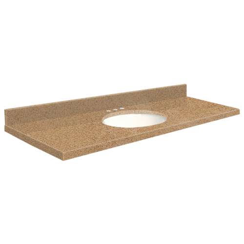 61in x 22in 2cm Thick Quartz Vanity Top with Single Bowl, Bevel Edge Profile and 8in Spread Faucet Holes