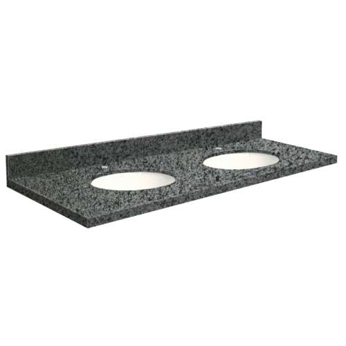 61in x 22in 2cm Thick Granite Vanity Top with Double Bowl, Butterfly Edge Profile in Blue Pearl