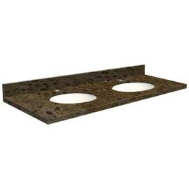 61in x 22in 3cm Thick Marble Vanity Top with Double Bowl, Eased Edge Profile in Cacao Nougat