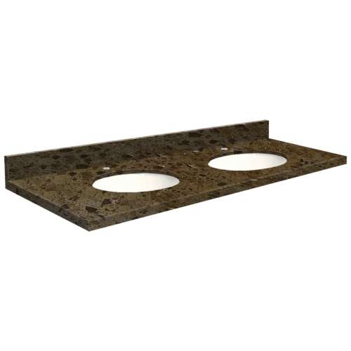 61in x 22in 2cm Thick Marble Vanity Top with Double Bowl, Butterfly Edge Profile in Cacao Nougat