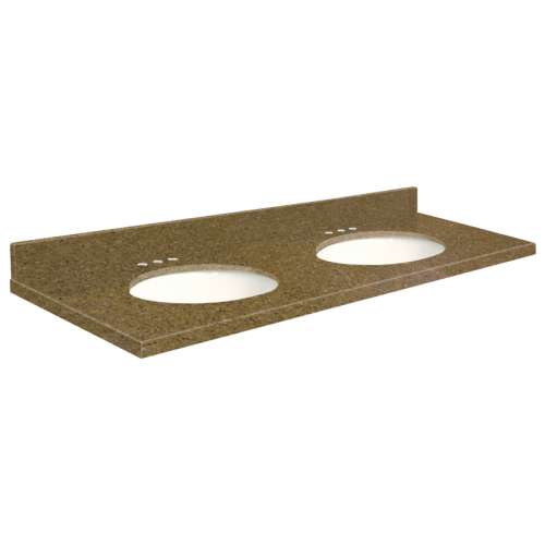 61in x 22in 2cm Thick Quartz Vanity Top with Double Bowl, Bevel Edge Profile and 8in Spread Faucet Holes in Capri Cliffs