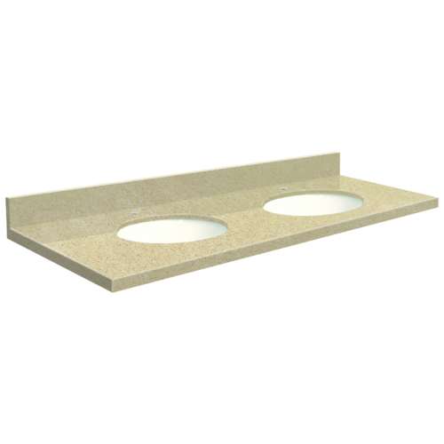 61in x 22in 2cm Thick Quartz Vanity Top with Double Bowl, Butterfly Edge Profile in Durum Cream