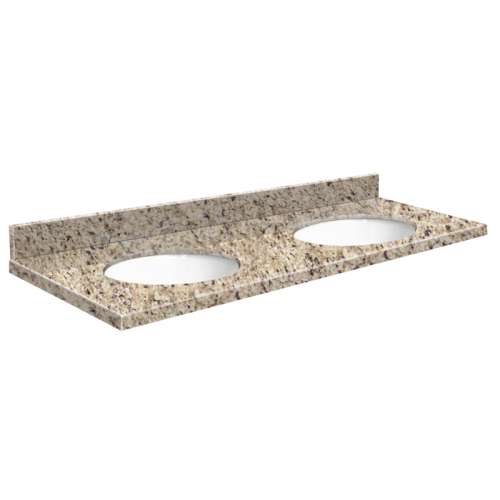 61in x 22in 2cm Thick Granite Vanity Top with Double Bowl, Bevel Edge Profile in Giallo Ornamental