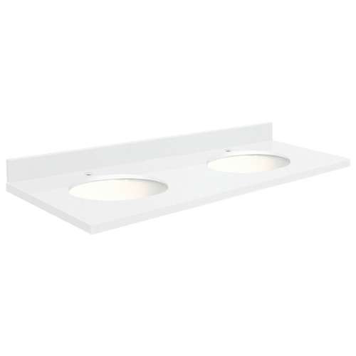 61in x 22in 2cm Thick Quartz Vanity Top with Double Bowl, Eased Edge Profile in Natural White