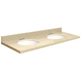 61in x 22in 2cm Thick Quartz Vanity Top with Double Bowl, Eased Edge Profile and 4in Spread Faucet Holes in Natures Path