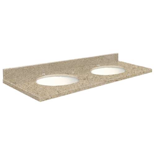 61in x 22in 2cm Thick Quartz Vanity Top with Double Bowl, Eased Edge Profile in Sorrento Coast