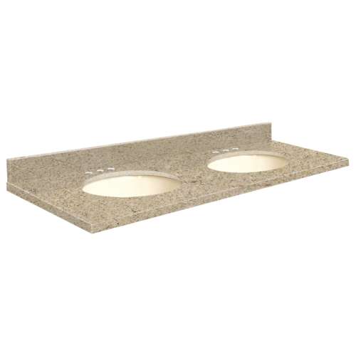 61in x 22in 2cm Thick Quartz Vanity Top with Double Bowl, Bevel Edge Profile and 8in Spread Faucet Holes