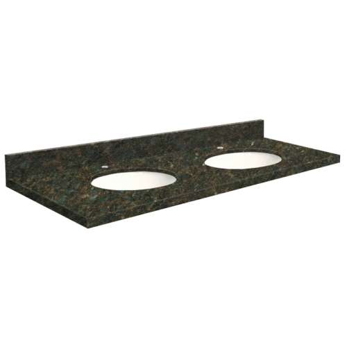 61in x 22in 2cm Thick Granite Vanity Top with Double Bowl, Bevel Edge Profile in Uba Verde
