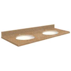 61in x 22in 2cm Thick Quartz Vanity Top with Double Bowl, Bevel Edge Profile