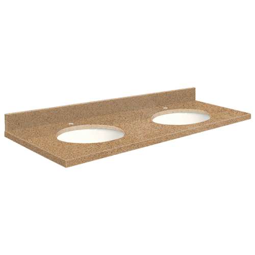 61in x 22in 2cm Thick Quartz Vanity Top with Double Bowl, Bevel Edge Profile