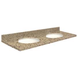 61in x 22in 2cm Thick Quartz Vanity Top with Double Bowl, Eased Edge Profile