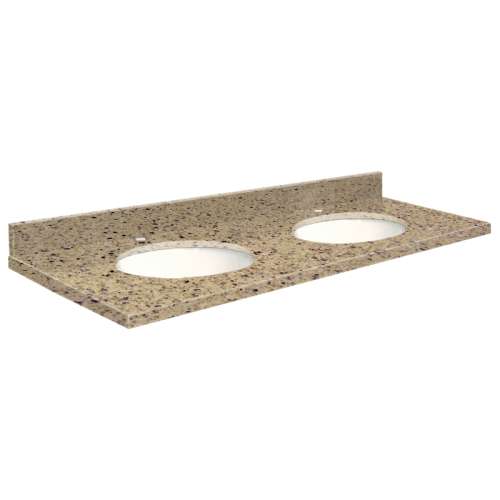 61in x 22in 2cm Thick Quartz Vanity Top with Double Bowl, Eased Edge Profile